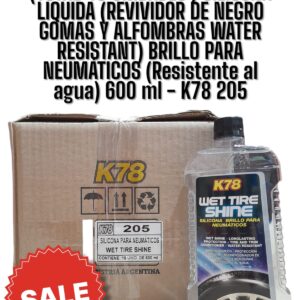 PROMO X3 CAJAS X 15 UNIDADES (TOTAL 45 UNIDADES ) SILICONA LIQUIDA (REVIVIDOR DE NEGRO GOMAS Y ALFOMBRAS WATER RESISTANT) BRILLO PARA NEUMÁTICOS (Resistente al agua) 600 ml - K78 205 (silicona gomas - revividor de negro simil water resistant ful 305 - A3230/12)