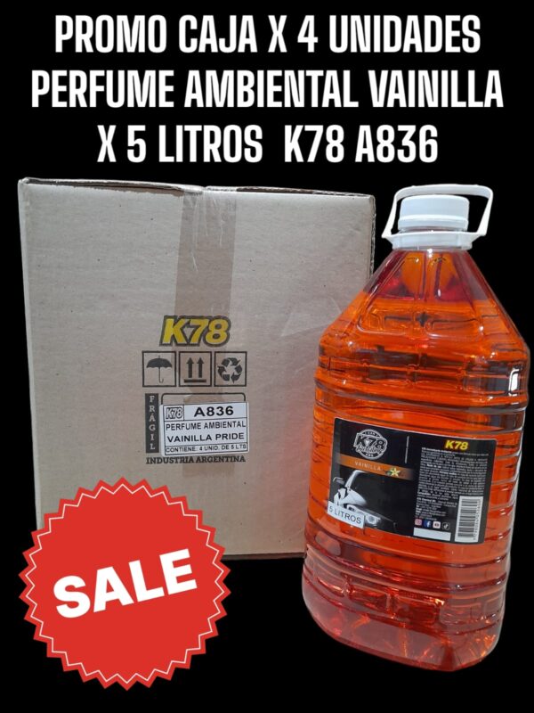 PROMO CAJA X 4 UNIDADES PERFUME (AROMATIZADOR) AMBIENTAL VAINILLA PRIDE 5 LTS - K78 A836 (SIMIL FUL 064)