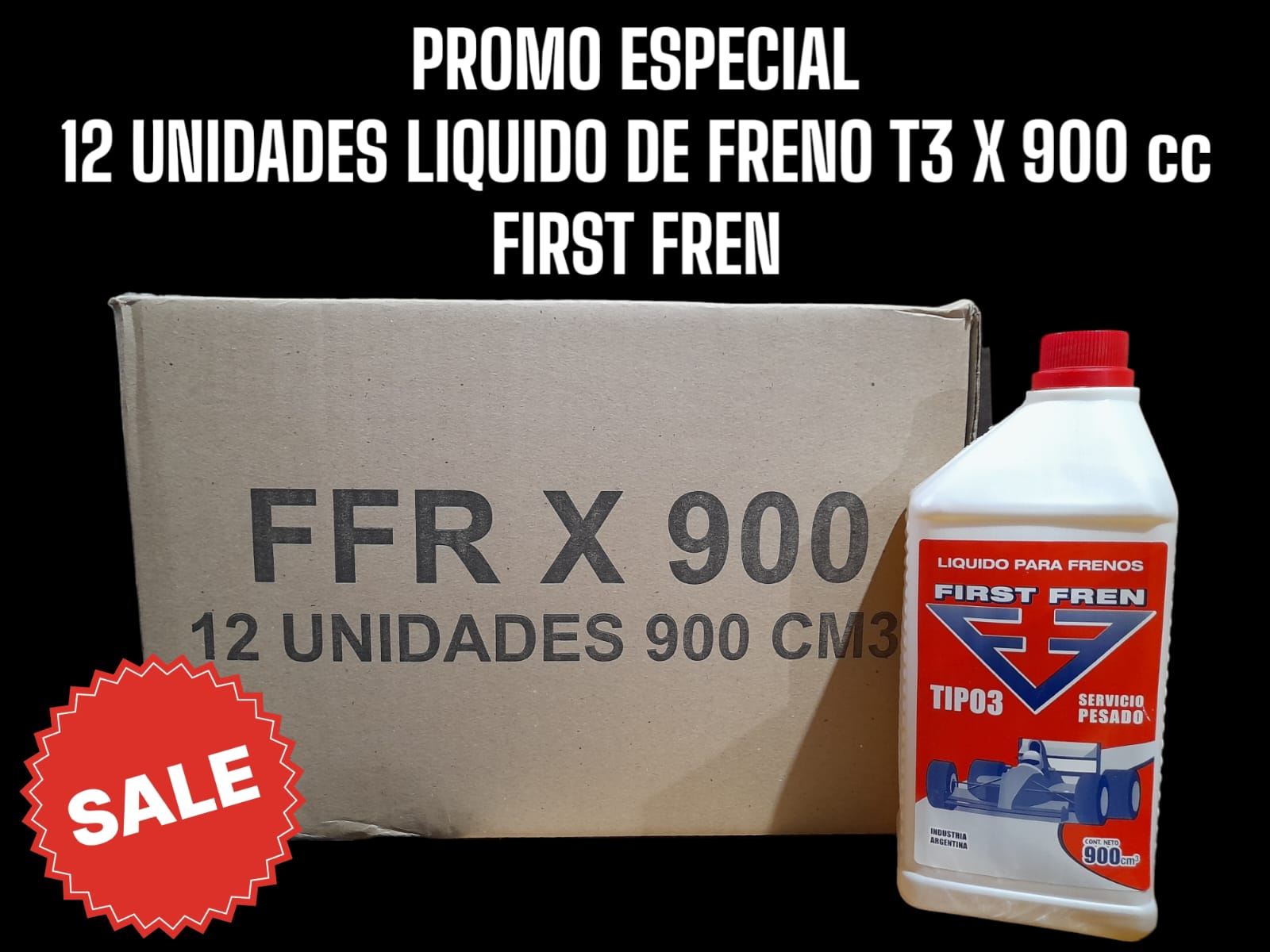PROMO CAJA X 12 UNIDADES  Liquido de frenos  x 900 cc, - LUB00003 FIRST FREN (Líquido para frenos,servicio super pesado tipo 3, especialmente formulado para sistemas de frenos hidráulicos, pudiéndose  mezclar  únicamente  con líquidos normalizados. El mismo debe ser agregado o cambiado de acuerdo a directivas del fabricante del vehículo.  )