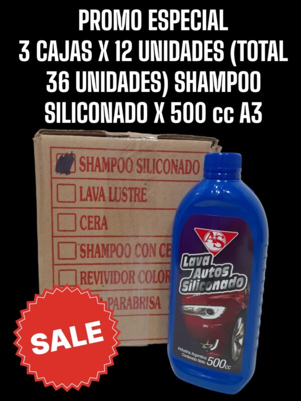 3 CAJAS X 12 UNIDADES (TOTAL 36 UNIDADES )  Shampoo (lava autos ) Siliconado x 500cc, - A3901/12 (SIMIL FUL 029 - K78 301 - K78 302 - MUF  SHX500)