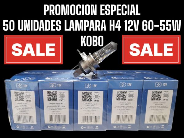 PROMO 5 pack x 10 unidades (TOTAL 50 LAMPARAS)  lampara H4 PT43 12V 60/55W KOBO (CODIGO ANTERIOR: 12342KO) (EX 12052)(12H4P43T)(64193)