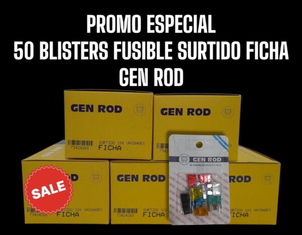 PROMO X 5 CAJAS (TOTAL 50 BLISTER 500 FUSIBLES ) (CAJA X 100 UNIDADES=10 BLISTER X 10 UNIDADES CADA UNO ) Fusible ficha Gen Rod SURTIDO   - GEN SF