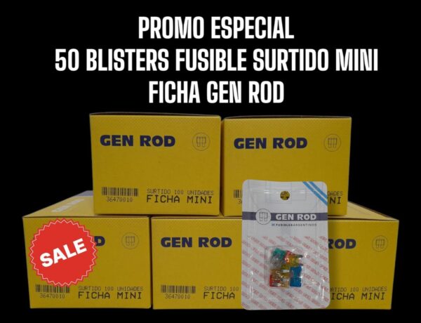 PROMO X 5 CAJAS (TOTAL 50 BLISTER 500 FUSIBLES ) (CAJA X 100 UNIDADES=10 BLISTER X 10 UNIDADES CADA UNO ) Fusible MINI ficha Gen Rod SURTIDO - GEN FMIS