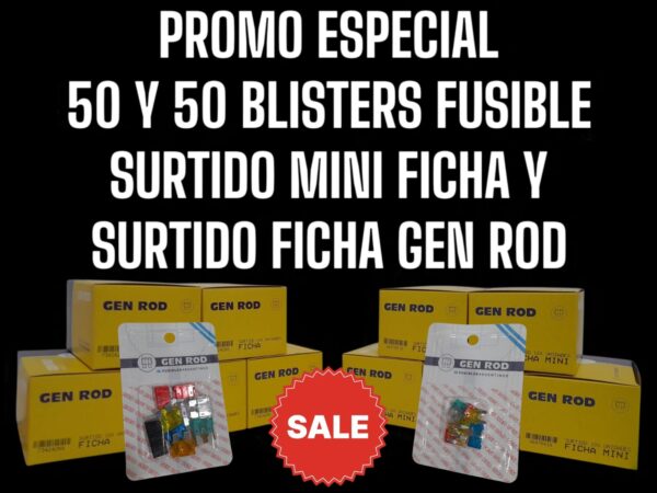 PROMO 50 BLISTER DE FUSIBLES FICHA SURTIDOS + 50 BLISTER DE FUSIBLES MINIFICHA SURTIDOS TOTAL (100 BLISTER X 10 FUSIBLES CADA UNO = 1000 FUSIBLES)