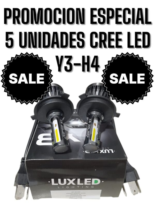 PROMO 5 JUEGOS X  (CAJA X JUEGO DE 2 UNIDADES) KIT CREE LED Y3-H4 ULTRA SLIM SIN COOLER H4 12/24V - HX Y3-H4