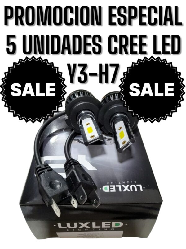 PROMO 5 JUEGOS X (CAJA X JUEGO DE 2 UNIDADES) KIT CREE LED Y3-H7 ULTRA SLIM SIN COOLER H7 12/24V - HX Y3-H7