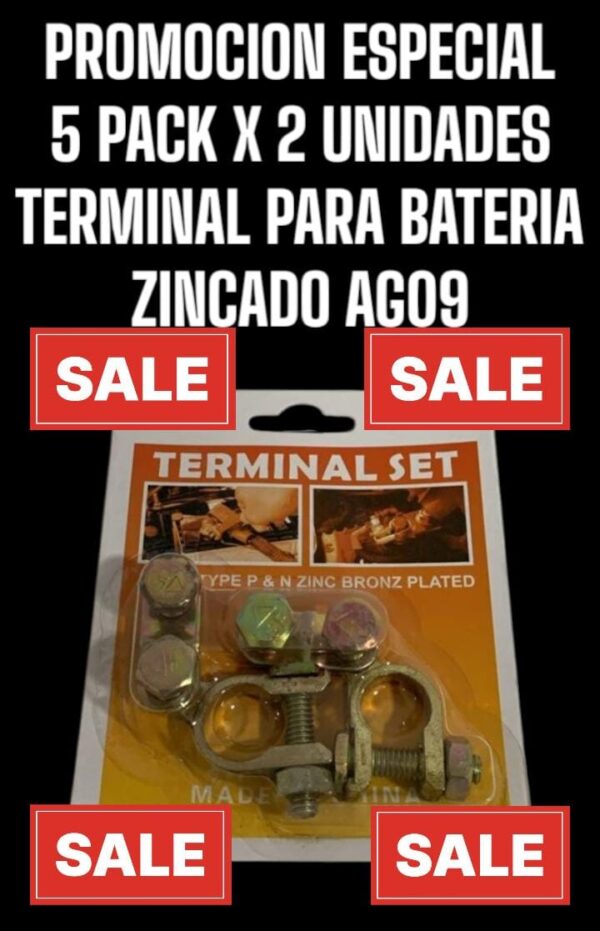 PROMO X 5 JUEGOS (BORNE) TERMINAL DE BATERIA ZINCADO 1601 (VD4003) X 2 UNIDADES - QKL TB09(=QKL AG09)