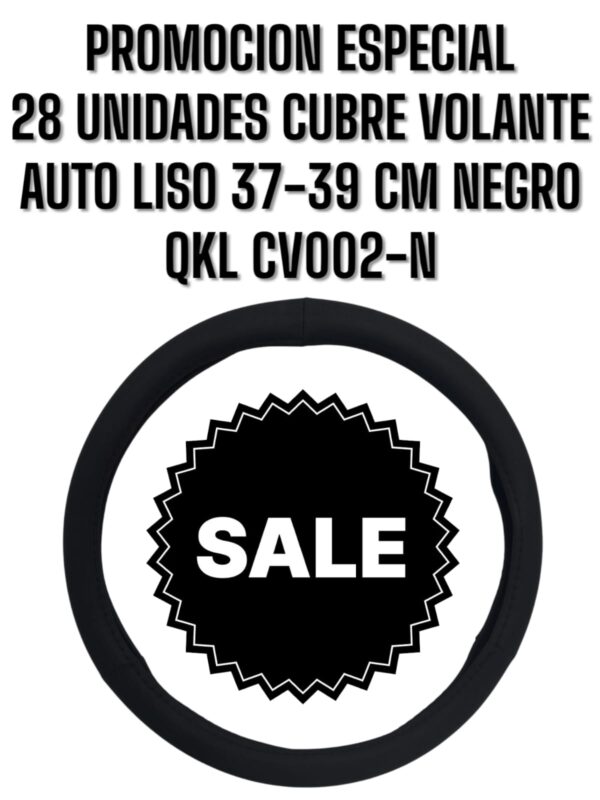 PROMO X 28 UNIDADES CUBRE VOLANTE  AUTO LISO  37/39 CM NEGRO - QKL CV002-N
