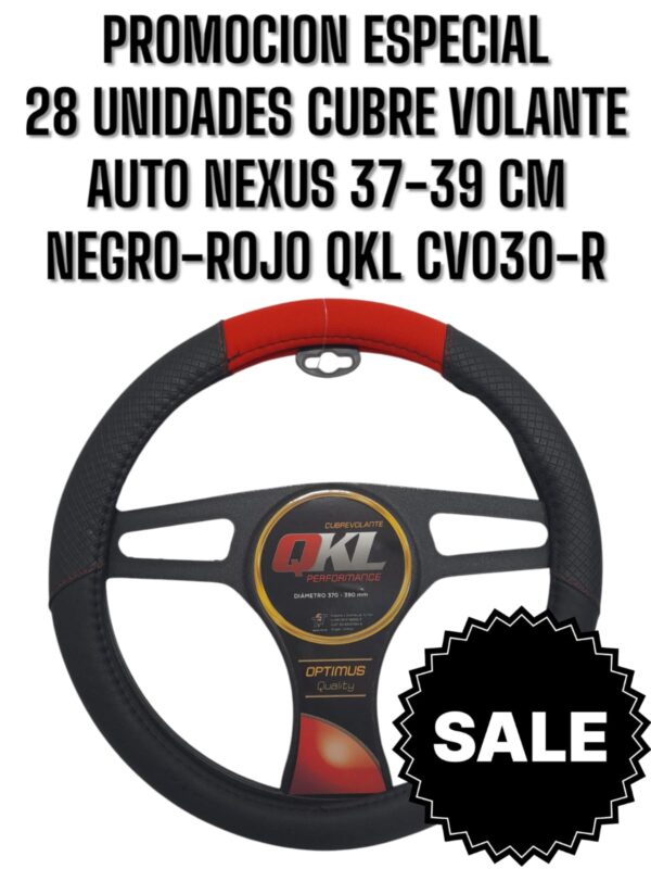 PROMO X 28 UNIDADES CUBRE VOLANTE  AUTO NEXUS  37/39 CM NEGRO-ROJO QKL  - QKL CV030-R
