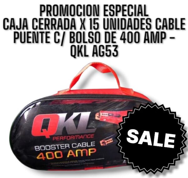 PROMO ESPECIAL CAJA CERRADA X 15 UNIDADES CABLE PUENTE GRUESO 400 AMP (3.36 METROS) - QKL AG53