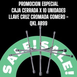 PROMO ESPECIAL CAJA CERRADA X 10 UNIDADES LLAVE CRUZ CROMADA 20" (GOMERO) UNIVERSAL REFORZADA- QKL AB99