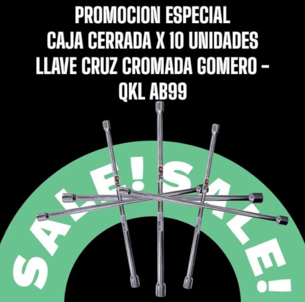 PROMO ESPECIAL CAJA CERRADA X 10 UNIDADES LLAVE CRUZ CROMADA 20" (GOMERO) UNIVERSAL REFORZADA- QKL AB99