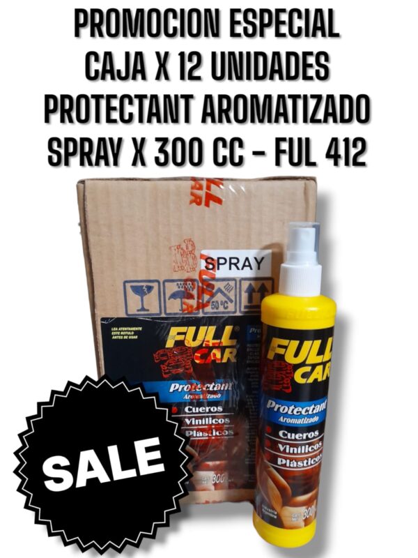 PROMO CAJA X 12 UNIDADES PROTECTAN AROMATIZADO SPRAY X 300 CC - FUL 412 FULL CAR (SILICONA INTERIOR PERFUMADA -PROTECTOR - PLASTICOS - VINILICOS - INTERIOR -REVIVIDOR SIMIL K78 212 - K78 214 - K78 215 3M 39040 / SA31 - SA11 - SA00)  ( Emulsión de Silicona aromatizada líquida. Renueva yprotege cueros, devolviendo la elasticidad y evitando que seajen, revive el color de plásticos y vinílicos. Libre de solventes)