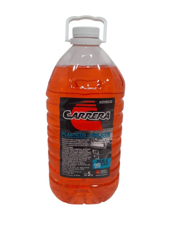 SILICONA PLASTICOS CARRERA X 5 L - FUL B 430 FULL CAR (RENOVADOR -RECUPERADOR - VINILICOS E INTERIORES - REVIVIDOR - SIMIL K78 A811 - A3220/5 - A3240/5 - FUL 043)  ( Revividor de plásticos y vinílicos. Para uso exterior en paragolpes, molduras, baguetas, lonas, techos vinílicos, etc.. Revive el color y es resistente al agua.)