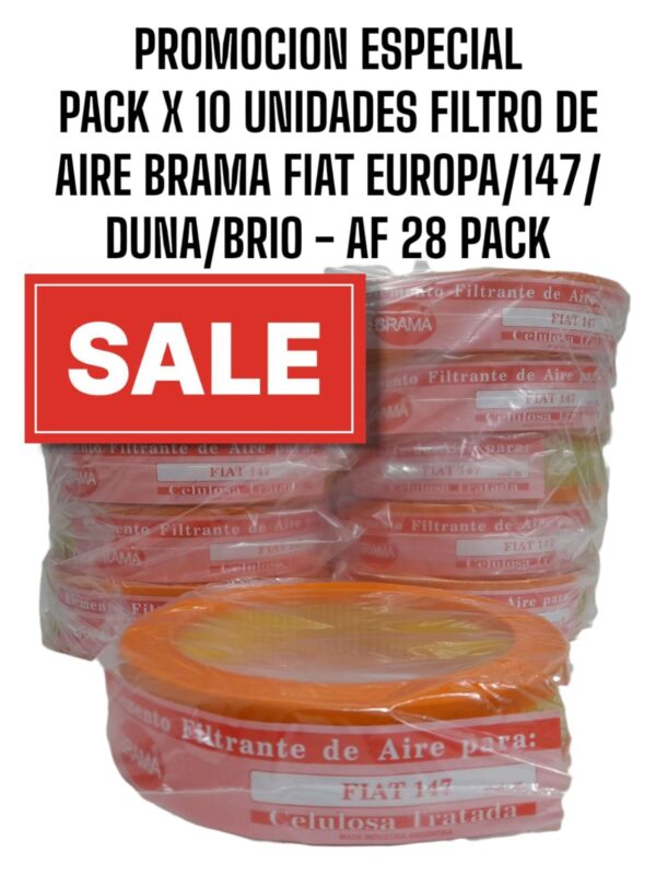 PROMO PACK X 10 UNIDADES FILTROS DE AIRE BRAMA: Fiat Europa / Fiat 147 / Fiat Super Europa 1.3 / Fiat Duna Motor 1.3 / Fiat Brio - AF 28