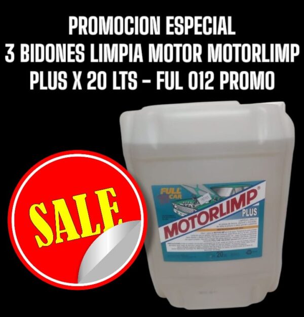 PROMO X 3 BIDONES Bidon limpia motores Motorlimp Plus x 20L  (DILUCION 1 EN 7) - FUL 012 FULL CAR (LIMPIEZA - MOTORES -EXTERIORES - BICHOS - PISOS - TODO TIPO DE SUPERFICIES- SIMIL K78 827)   (  Desengrasante concentrado biodegradable para lavar motores,piezas o máquinas que puedan ser tratadas con agua. Especialformulación sin olores apto para usar dentro del habitáculo.Dilución para el uso: 1 parte en 7 de agua.)