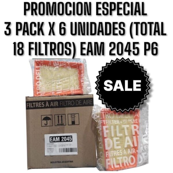 PROMO ESPECIAL [FILTRO EMAFI] 3 PACK X 6 UNIDADES (TOTAL 18 FILTROS ) [FILTRO EMAFI] PACK X 6 UNIDADES CLIO/DUSTER/KANGOO/LAGUNA/LOGAN|MEGANE/OROCH/SANDERO/SYMBOL - EAM 2045P6    (SIMIL AIPA 808)(EAM 2045 MR 263 FAP-9273 CA 8964 AMPI 1088 AR 1638PMS C 1858/2 7701045724)("7701045724                                                  AMPI1088CLIO/LOGAN/OROCH/DUSTER/KANGOO/LAGUNA/MEGANE/SANDERO/SCENIC/SYMBOL                0225241229     C 18 58/2     CA8964    FAP-9273    MR263  AR1638PMS"                                                        "175   140/97   70      Panel      6Trapezoidal"        )