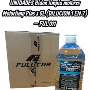 PROMOCION OFERTA ESPECIAL 4 UNIDADES Bidon limpia motores Motorlimp Plus x 5L (DILUCION 1 EN 7) - FUL 011 FULL CAR (LIMPIEZA - MOTORES -EXTERIORES - BICHOS - PISOS - TODO TIPO DE SUPERFICIES- SIMIL K78 827)  ( Desengrasante concentrado biodegradable para lavar motores,piezas o máquinas que puedan ser tratadas con agua. Especialformulación sin olores apto para usar dentro del habitáculo.Dilución para el uso: 1 parte en 7 de agua.)