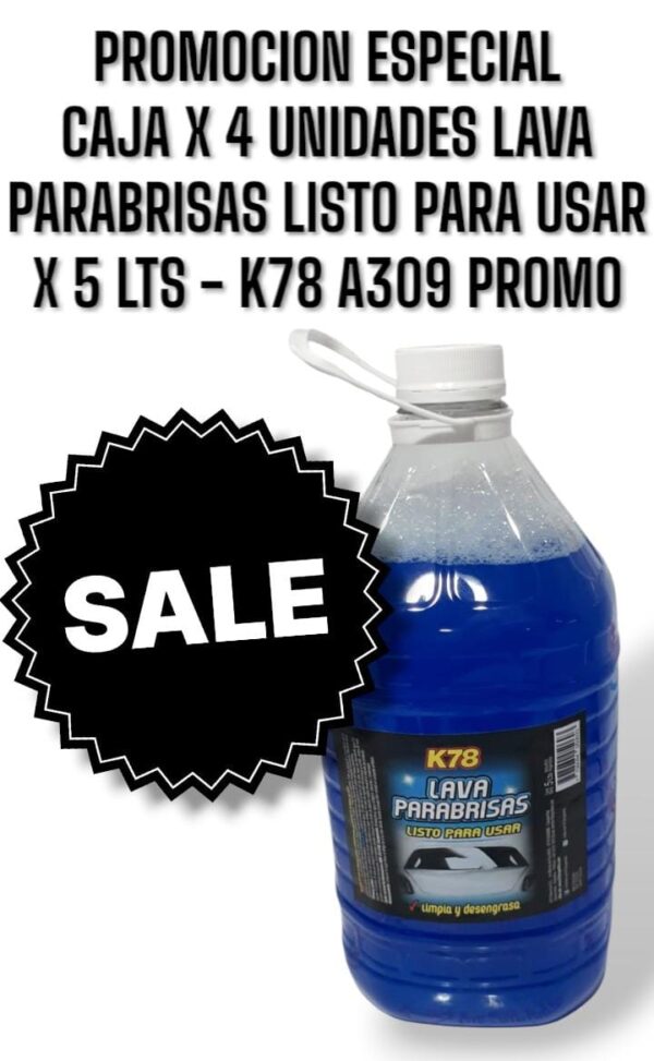 PROMO CAJA X 4 UNIDADES LAVA PARABRISAS (CRISTALES - VIDRIOS) (Listo para Usar)  7798084050693 5 Lts - K78 A309 (limpia vidrios simil k78 703 - ful 706 - plus 7030 - muf lax500)