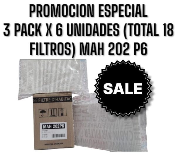 PROMO ESPECIAL [FILTRO EMAFI] 3 PACK X 6 UNIDADES (TOTAL 18 FILTROS )  Filtros para Habitáculo - PACK X 6 UNIDADES FIAT IDEA 04-/PALIO III 04-/SIENA III 04-/STRADA 04- (OEM : 7082301) (256 x 164 x 21
) ( "AKX-35321 | MH205
CF9478 | CU 2629"
) - MAH 202P6  (MAH 202 MH 205 AKX-35321 CF 9478 HM 2025 TH 921 CU 2629 7082301)