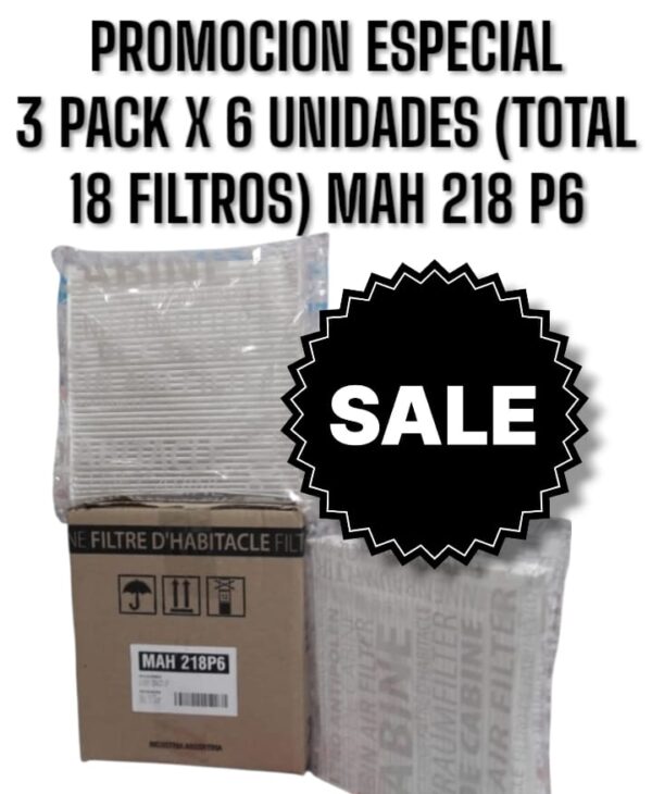 PROMO ESPECIAL [FILTRO EMAFI] 3 PACK X 6 UNIDADES (TOTAL 18 FILTROS ) Filtros para Habitáculo - PACK X 6 UNIDADES CITROEN BERLINGO 03-/XSARA 02-/PEUGEOT PARTNER 02- (OEM : 6447KR) -(220 x 225 x 34
) ("AKX-1430 | MH152
CF9294 | CU 2245"
)  MAH 218P6  (MAH 218 MH 152 AKX-1430 CF 9294 HM 2020 TH 919/953 CU 2245 6447KR
)("6447KR                                                  HM2020
CITROEN BERLINGO 03>/CITROEN XSARA II 02>/PEUGEOT PARTNER 02>                             6447HP       CU 2245      CF9294    AKX-1430    MH152    TH953"                                                                220    225    34    Rectangular    6     )