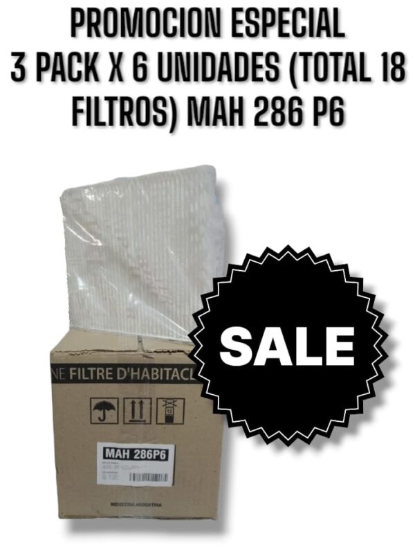 PROMO ESPECIAL [FILTRO EMAFI] 3 PACK X 6 UNIDADES (TOTAL 18 FILTROS )  Filtros para Habitáculo - PACK X 6 UNIDADES CHEVROLET COBALT/CRUZE/ONIX/PRISMA/SONIC/SPIN/TRACKER (OEM : 13271190) (240 x 205 x 34
) ("AKX-35723 | MH312
CF10774 | CU 2442"
) - MAH 286P6   ( MAH 286 MH 312 AKX-35723 CF 10774 HM 2112/2130 TH 1013/2016 CU 2442 13271190)("13271190                                                 HM2112
CHEVROLET COBALT/CRUZE/ONIX/PRISMA II/SONIC/SPIN/TRACKER 13>                         52425938      CU 2442     CF10774   AKX-35723   MH312   HM2130"                                                                240    205    34    Rectangular    6       )