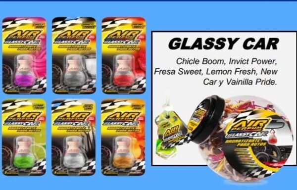 PROMO X 12 UNIDADES UNI AIR PERFUM GLASSY CAR VAIN BLI12unid.x 6ml (Limón, Manzana, Caribean, Tropical)
