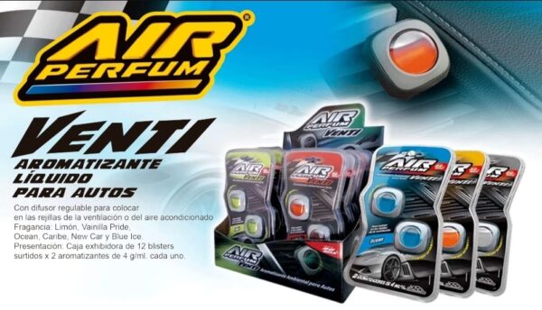 PROMO X 12 UNIDADES 0 AIR PERFUM VENTI SURTIDO 12unid.c/2 x 4 ml(imon, Vainilla Pride, Caribe, Aqua Sport, Black Ice, New Car)