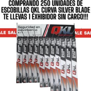 PROMOCION ESPECIAL LANZAMIENTO EXHIBIDOR SIN CARGO + DESCUENTO INCREIBLE POR 250 ESCOBILLAS QKL SILVER A ELECCION DESDE LA 14" A LA 28"  POR CAJA DE 10 SERIAN 25 CAJAS X 10 UNIDADES (TOTAL 250 ESCOBILLAS MAS EXHIBIDOR MAS DESCUENTO LANZAMIENTO (14"-15"-16"-18"-19"-20"-21"-22"-24"-26"-28")