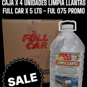 PROMO CAJA X 4 UNIDADES Bidon LIMPIA LLANTAS X 5L  (DILUCION 1 EN 1) - FUL 075 FULL CAR LIMPIEZA PARA NEUMATICOS  -DESENGRASANTE - LLANTAS - SIMIL K78 819 - K78 653 - K78 651 )   ( Limpiador concentrado para la limpieza de llantas de aleación.Remueve grasa y todo tipo de suciedad impregnada sinnecesidad de cepillar.Dilución para el uso: 1 parte en 1 de agua.)