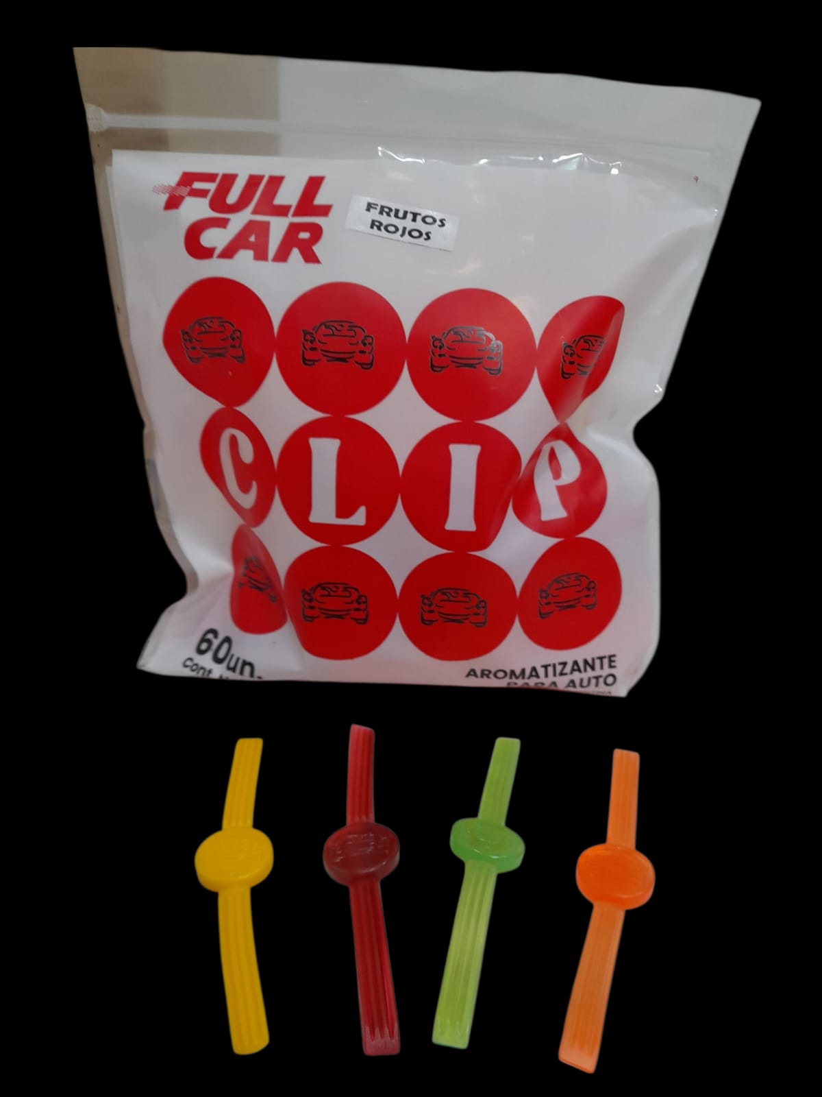 PACK X 60 UNIDADES COMODIN CLIP  (FRUTOS ROJOS-)  - FUL 636 FRU FULL CAR PERFUMES AROMAS VARIADOS PINOS FRAGANCIA PARA COLGAR O PONER EN EL TABLERO