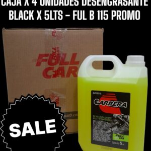 PROMO CAJA X 4 UNIDADES DESENGRASANTE BLACK X 5 L  (DILUCION 1 EN 10) - FUL B 115 FULL CAR (LIMPIEZA - MOTORES -EXTERIORES - BICHOS - PISOS - TODO TIPO DE SUPERFICIES- SIMIL K78 827)  ( Desengrasante concentrado biodegradable para lavar motoresDilución para el uso: 1 parte en 10 de agua.piezas, máquinas y carrocerias que pueden ser tratadas con agua)