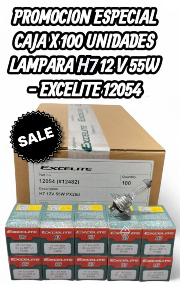 CAJA X 10 PACK X 10 UNIDADES (TOTAL 100 LAMPARAS ) LAMPARA EXCELITE 12054 H 7 12VOLTS TIPO Halogena 55W  -PX26d - EX 12054 (similar lamp12h7)