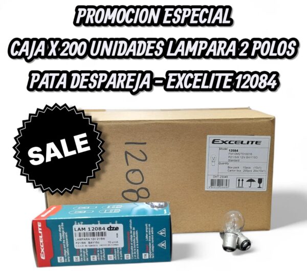 CAJA X 20 PACK X 10 UNIDADES (TOTAL 200 LAMPARAS ) LAMPARA EXCELITE 12084 P 21 12VOLTS TIPO Señalización 21/5W -BAY 15D - EX 12084 (similar lamp121034)