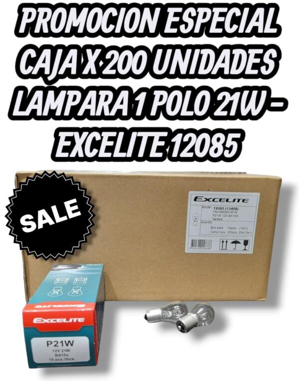 CAJA X 20 PACK X 10 UNIDADES (TOTAL 200 LAMPARAS ) LAMPARA EXCELITE 12085 P 21 12VOLTS TIPO Señalización 21W -BA 15S - EX 12085 (similar lamp121141)