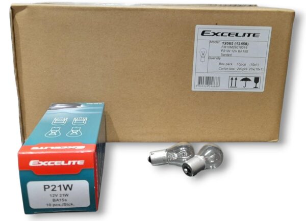 CAJA X 20 PACK X 10 UNIDADES (TOTAL 200 LAMPARAS ) LAMPARA EXCELITE 12085 P 21 12VOLTS TIPO Señalización 21W -BA 15S - EX 12085 (similar lamp121141) - Image 2