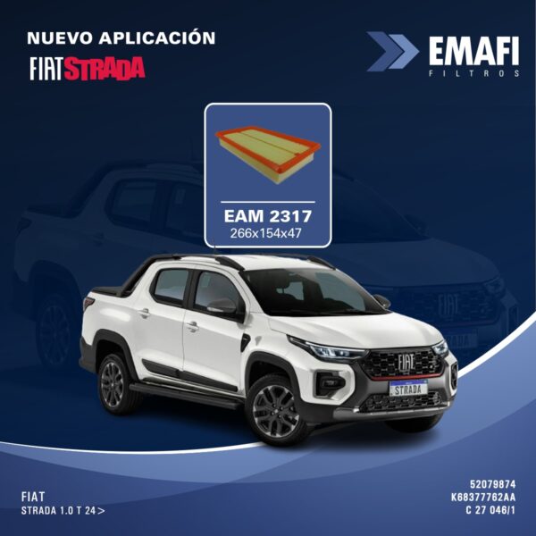 PROMO PACK X 10 UNIDADES [FILTRO EMAFI] Filtro de Aire  EAM 2317        FIAT 1.0 12V Turbo 200 21>        "52079874K68377762AA"        C 27 046/1        -        -        -        -                266        154        49        Panel