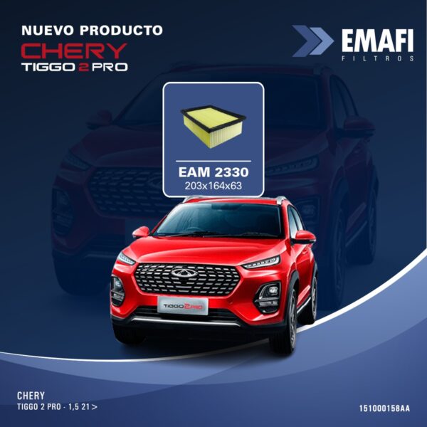 PROMO PACK X 20 UNIDADES [FILTRO EMAFI] Filtro de Aire EAM 2330        CHERY TIGGO 2 Pro   1.5 16V 109CV 21>     151000158AA        -        -        -        -        -                -        -        -        Panel EAM 2330