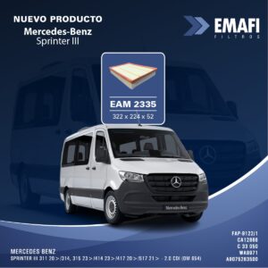 PROMO PACK X 10 UNIDADES [FILTRO EMAFI] Filtro de Aire EAM 2335        MERCEDES BENZ SPRINTER III 311 20>/314, 315 23>/414 23>/417 20>/517 21> - 2.0 CDI (OM 654)        A9075283500        C 33 050        CA12868        FAP-9122/1        MR511        WA9971                322        226        50        "Panel EAM 2335con Prefiltro"        10