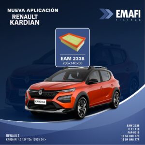 PROMO PACK X 10 UNIDADES  [FILTRO EMAFI] Filtro de Aire  RENAULT KARDIAN 1.0 TCE 125CV 24>        "165464877R EAM 2338165003077R"        C 21 110        -        FAP-9315        MR517        WA9993                254        190        38        Panel