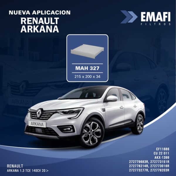 PROMO PACK X 10 UNIDADES Filtros para Habitáculo - RENAULT LOGAN 14-/SANDERO 14-/ CAPTUR/KICKS (OEM : 272889739R) - MAH 327  (  MAH 327 MH 412 AKX-1399 CF 11686 HM 2186 - CU 22011 272889739R)