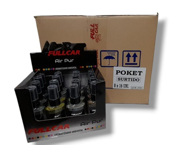 PROMO CAJA MADRE X (8 CAJAS EXHIBIDORAS X 16 UNIDADES)  (TOTAL 128 UNIDADES ) CAJA EXHIBIDORA X 16 UNIDADES PERFUME (AROMATIZADOR) AIR PUR POCKET X 60 CC - FUL 630 - FUL 621  FULL CAR (SIMIL K78 101 - K78 102 - A3680/21