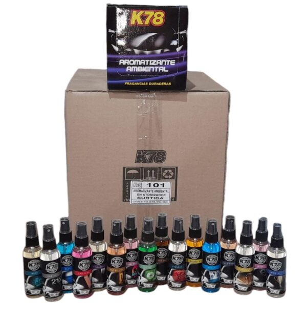 PROMO CAJA MADRE X (8 CAJAS EXHIBIDORAS X 16 UNIDADES)  (TOTAL 128 UNIDADES )  PERFUME (AROMATIZADOR) AROMATIZANTE AMBIENTAL ATOMIZADOR 75 cc - K78 101 (PERFUMES AROMAS VARIADOS(simil - ful 621 -   A3680/20 )(Aromatizador de celulosa de acción continua.Aromatizador de celulosa de acción continua con formasdivertidas.Notas inspiradas en reconocidas fragancias internacionales:Fragancias:Fragancias surtidas.Ellegance, One, Verveine, Million, Intrepid, Black.Acqua, Caramel, Citrus, Frutos rojos, Vainilla y Uva.)