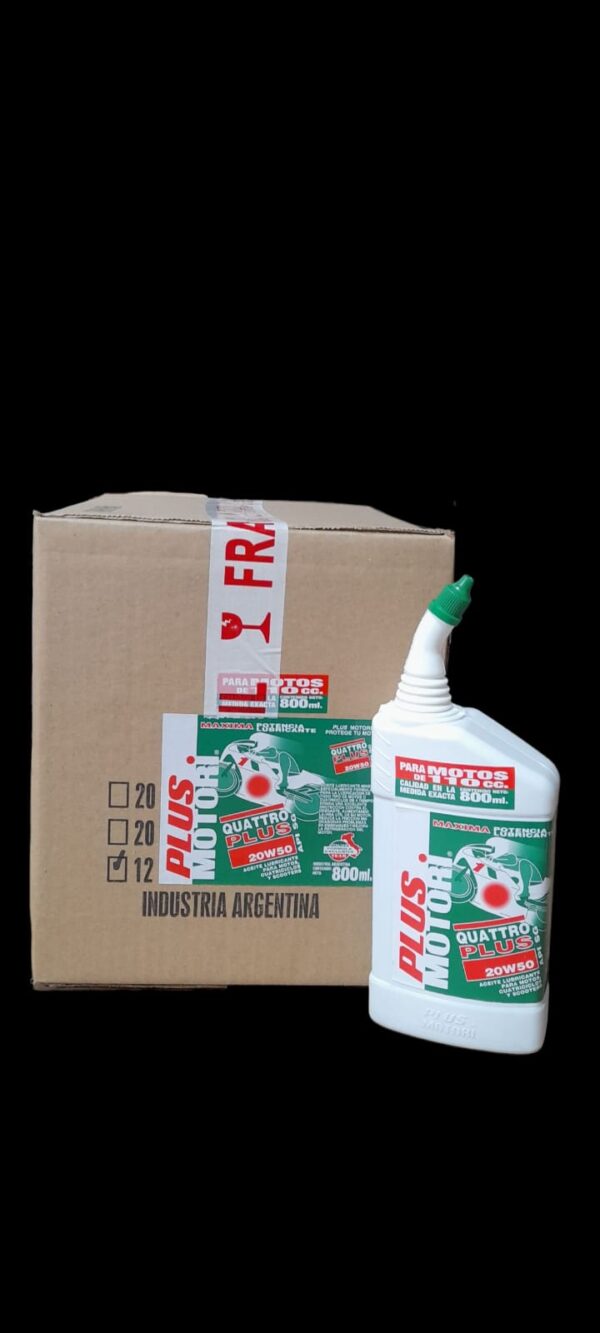 PROMO CAJA X 12 UNIDADES ACEITE DE MOTO 4 TIEMPOS (4T) QUATTRO PLUS SAE 20W50 API SG X 800 ML - PLUS 9935 PLUS MOTORI 4T