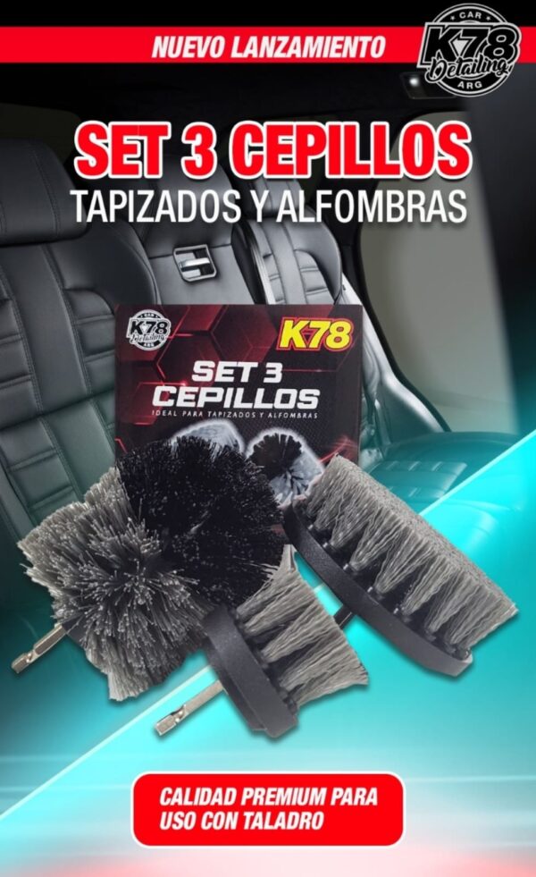 PROMO CAJA X 4 SET X 3 UNIDADES ( TOTAL 12 UNIDADES)  SET - 3 CEPILLOS TAPIZADOS Y ALFOMBRAS PARA TALADRO  - K78 656 (SIMIL )