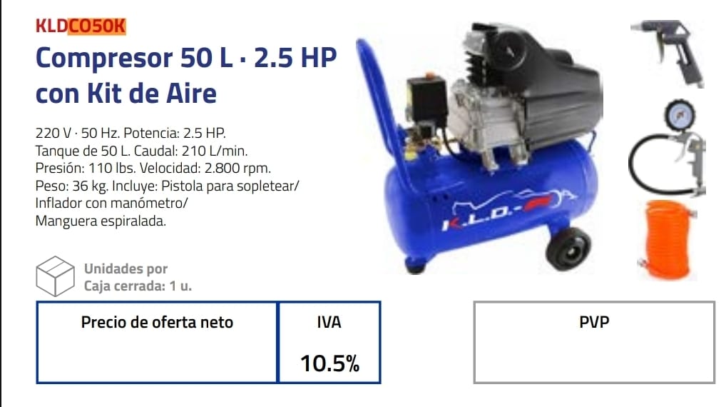 COMPRESOR 50 LTS 2.5 HP *C/KIT AI* Nº DESPACHO A PLAZA: 25001-IC04-088617-B
