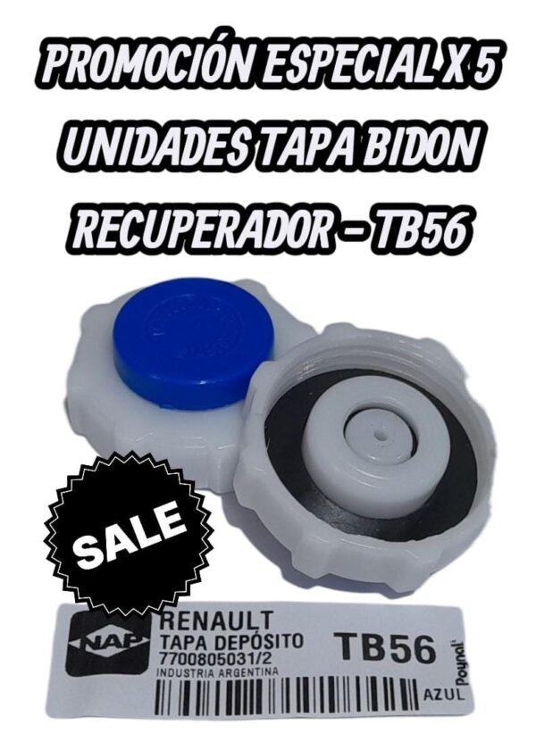 PROMO X 5 UNIDADES TAPA DE BIDON (DEPOSITO) RECUPERADOR DE AGUA RENAULT BOTON AZUL 700805032 1.2 BAR MF25.042 700805032 1.2 BAR MF25.042 - NAP TB 56A (RENAULTRenault, botón azul)