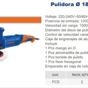 PULIDORA 7'' 180 MM 1200W Nº DESPACHO A PLAZA:
