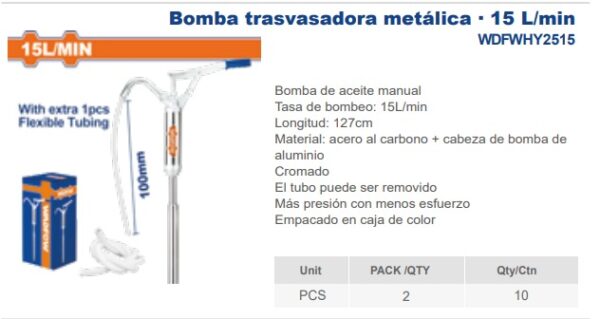 BOMBA DE ACEITE MANUAL 15 L/MIN Nº DESPACHO A PLAZA:
