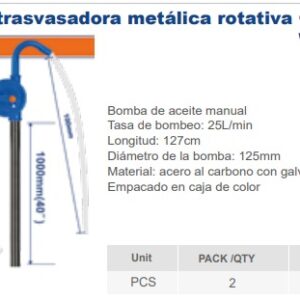 BOMBA TRASVASADORA MANUAL DE ACEITE 25 L/MIN Nº DESPACHO A PLAZA: 25001-IC04-122848-T